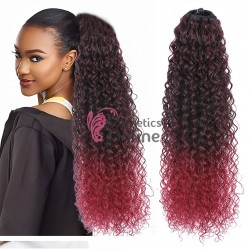 Extensie de par coada Afro Kinky Curly tip Mesa cu  elastic Brunet cu Visiniu de 55 cm LSDP-221BTBUG#